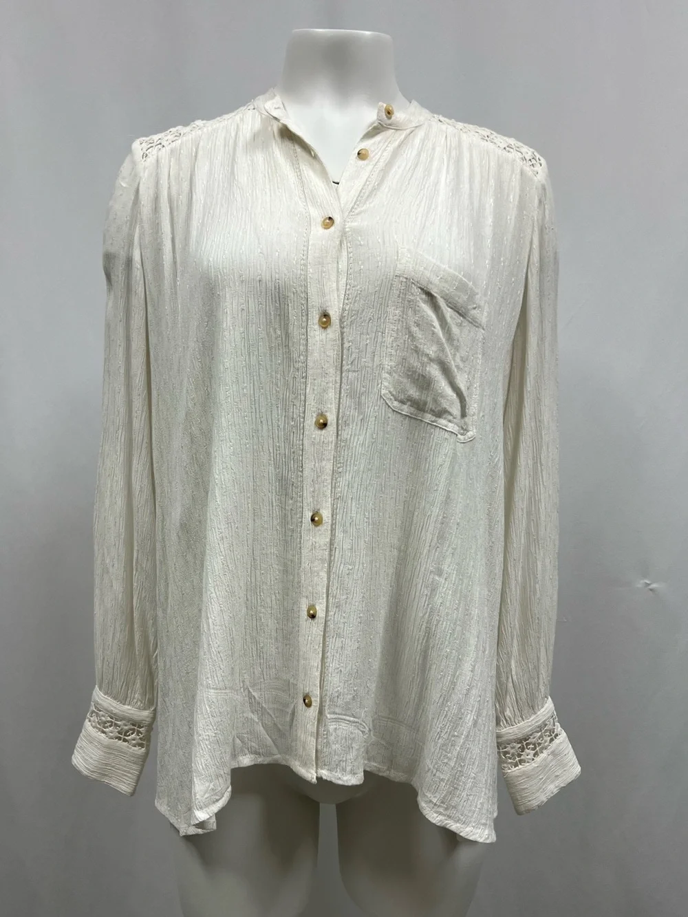 NWT Free People Ivory Button-Front Long sleeve Lovely Lacy Blouse